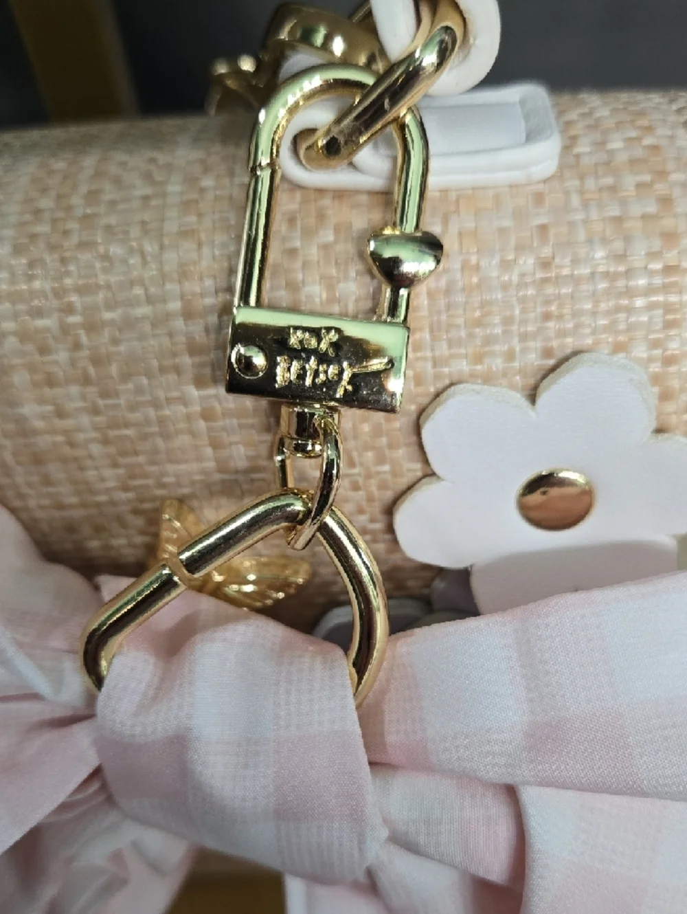 SALE! NWOT! Betsey Johnson Beige Straw Satchel with Flower Accents